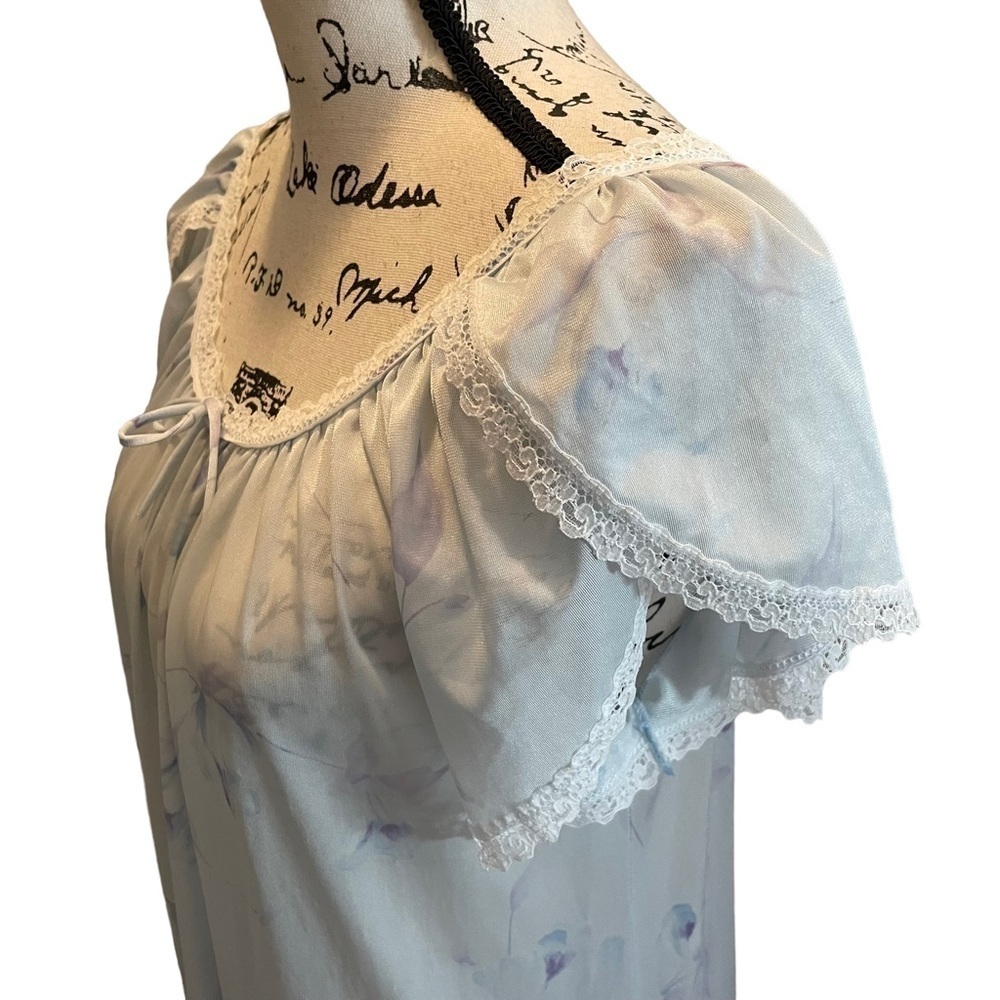 Vintage Miss Dira New York Sheer Nightgown Blue Floral Medium Lace trim Sleep - Picture 3 of 8